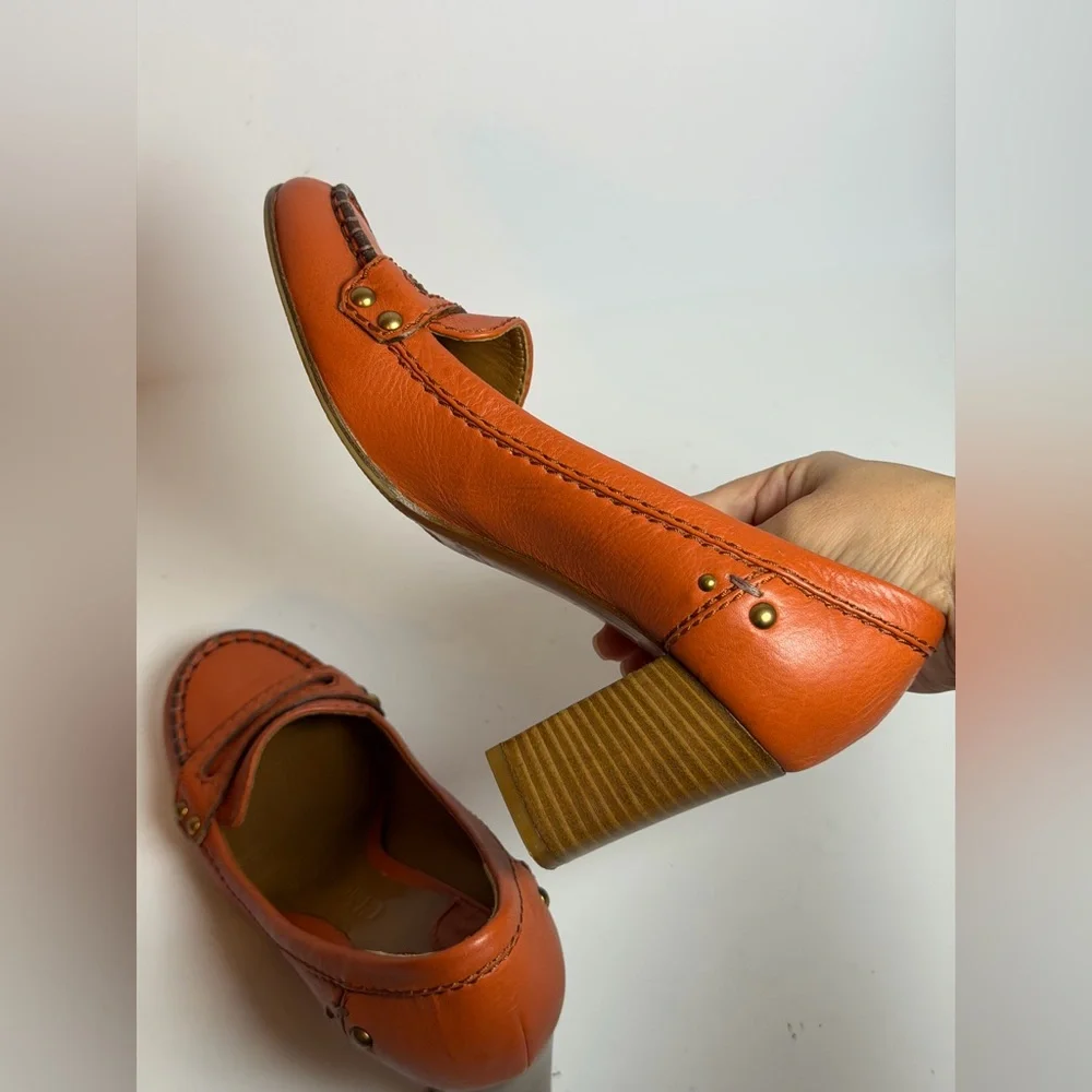 Chloe Orange Leather Pumps Block Heel Penny Loafers Size 37